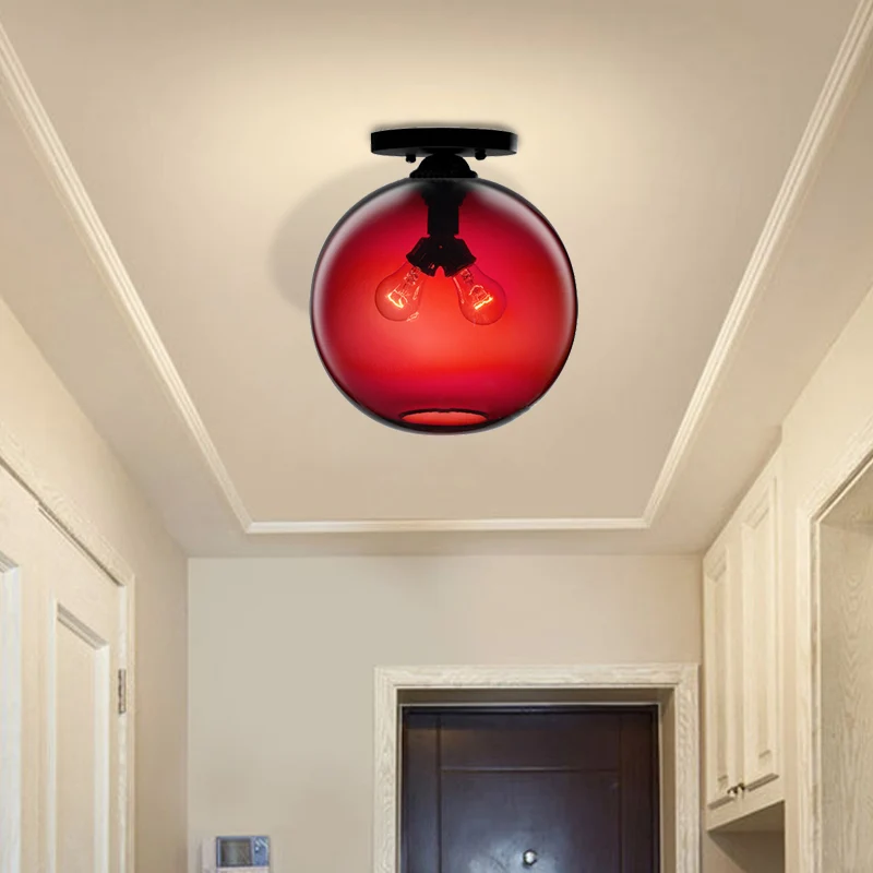 Global plafondlamp met rood/hemelsblauw/amber/donkere rook/koffie glazen kap moderne 2-koppige inbouw plafondlamp