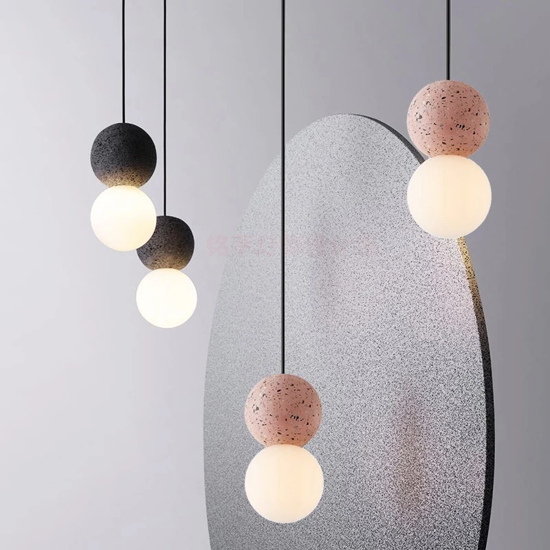 Globe Ceiling Light Nordic Style Terrazzo 1-Light Restaurant Hanging Pendant Light Opal Glaswerk Shade Black