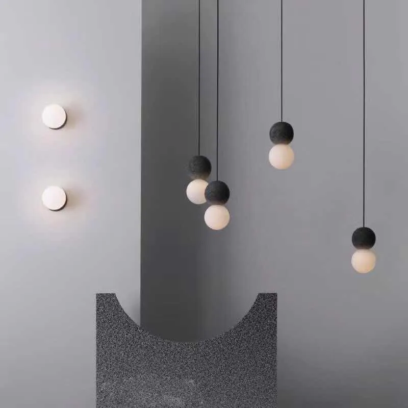 Globe Ceiling Light Nordic Style Terrazzo 1-Light Restaurant Hanging Pendant Light Opal Glaswerk Shade Black