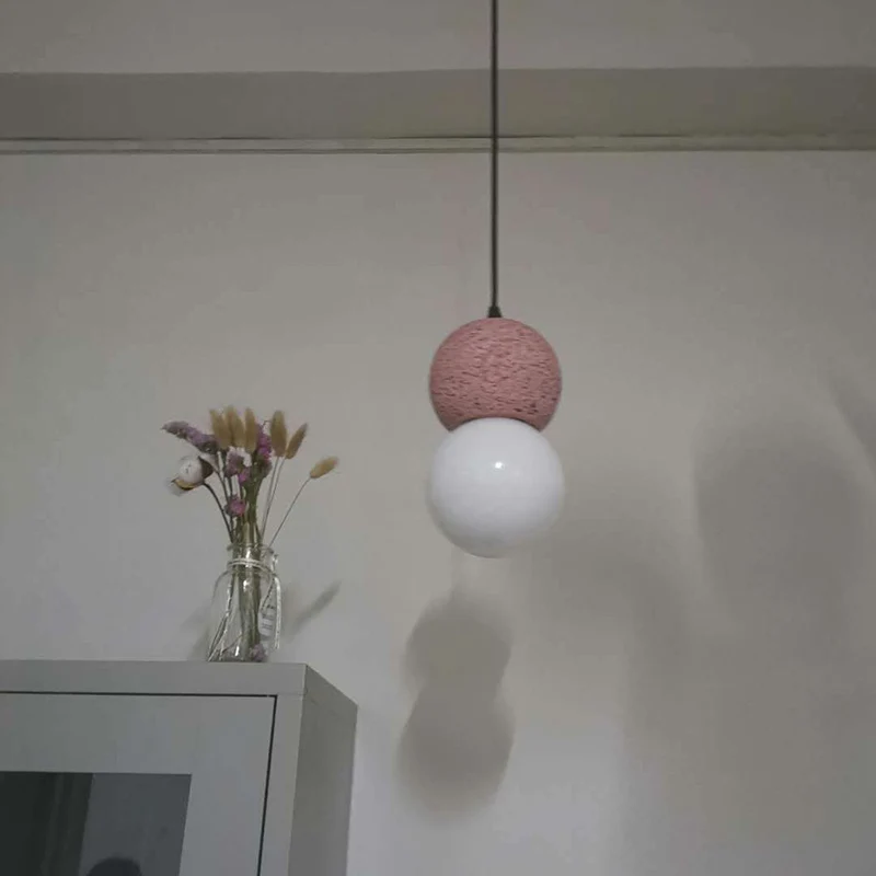 Globe Ceiling Light Nordic Style Terrazzo 1-Light Restaurant Hanging Pendant Light Opal Glaswerk Shade Black