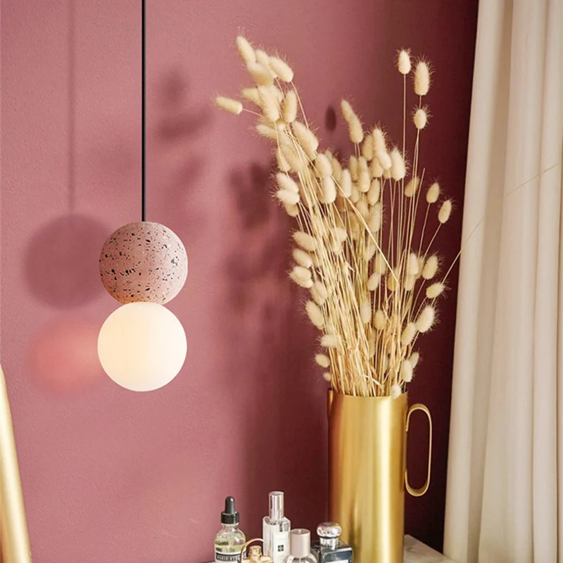 Globe Ceiling Light Nordic Style Terrazzo 1-Light Restaurant Hanging Pendant Light Opal Glaswerk Shade Black