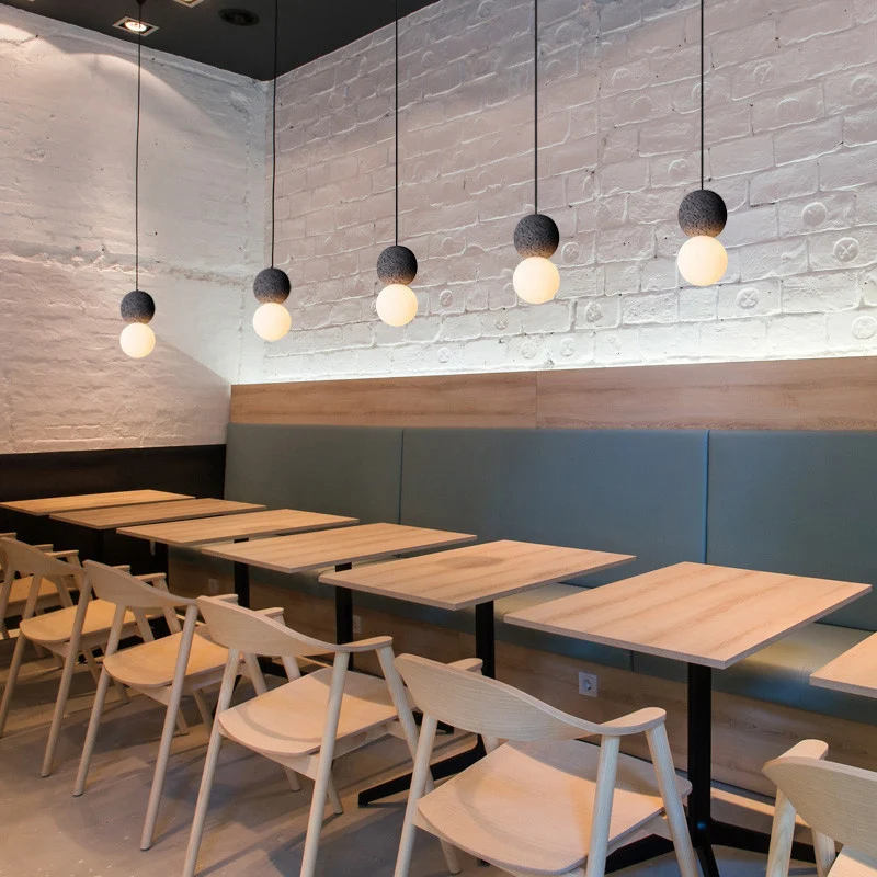 Globe Ceiling Light Nordic Style Terrazzo 1-Light Restaurant Hanging Pendant Light Opal Glaswerk Shade Black