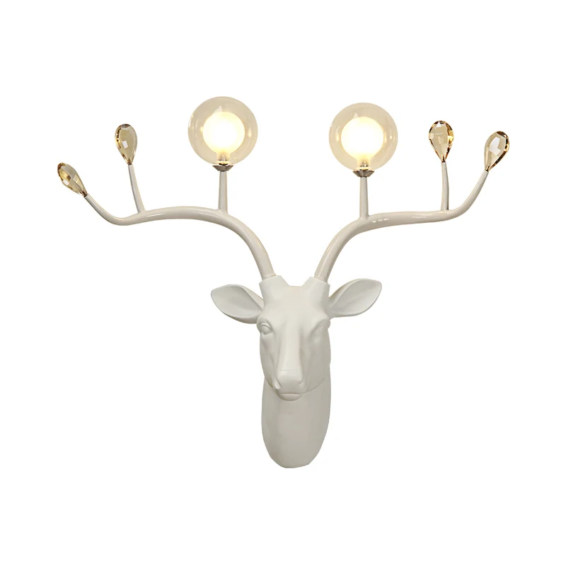 Globe Resin Sconce Light Rustiek 2-lichts woonkamer wandlamp zwart/wit met hertendeco