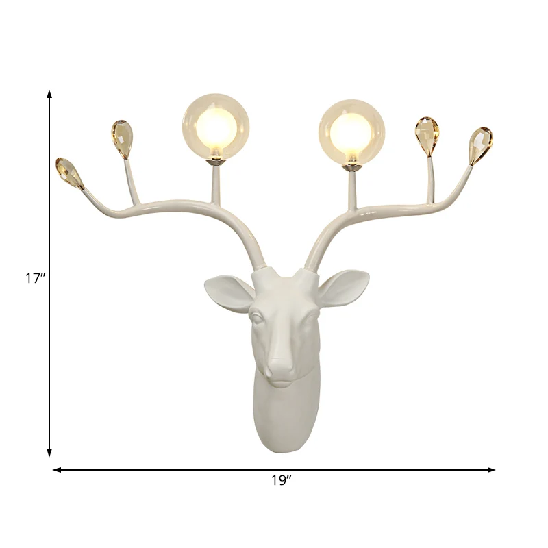 Globe Resin Sconce Light Rustiek 2-lichts woonkamer wandlamp zwart/wit met hertendeco