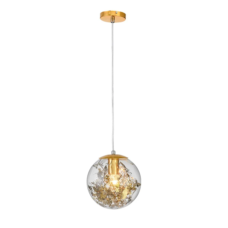 Globe Suspension Lighting Eenvoudige eetkamer hanglamp van fel glas met 1 kop en foliebloem erin