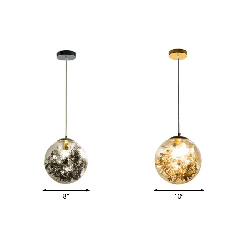 Globe Suspension Lighting Eenvoudige eetkamer hanglamp van schitterend glas met 1 kop en foliebloem erin