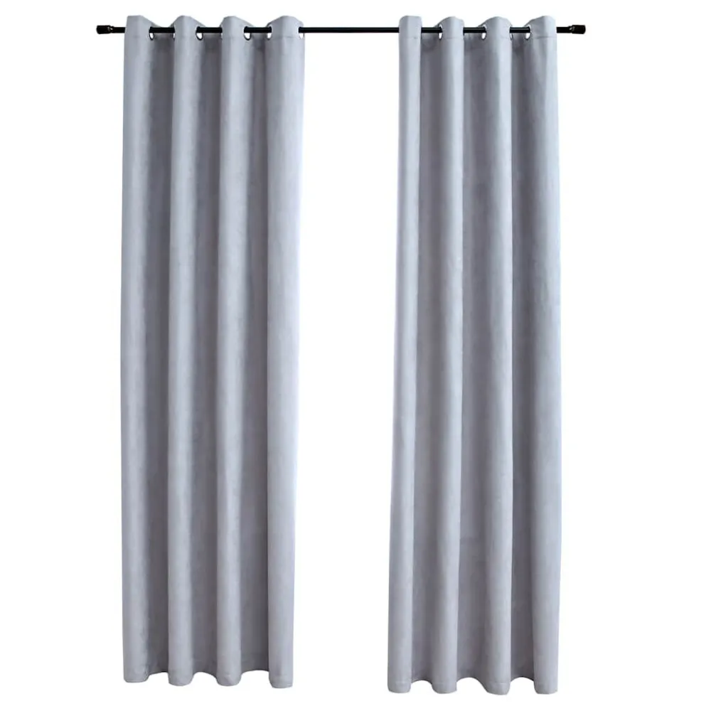 Gordijn verduisterend met metalen ringen 2 st 140x175 cm grijs