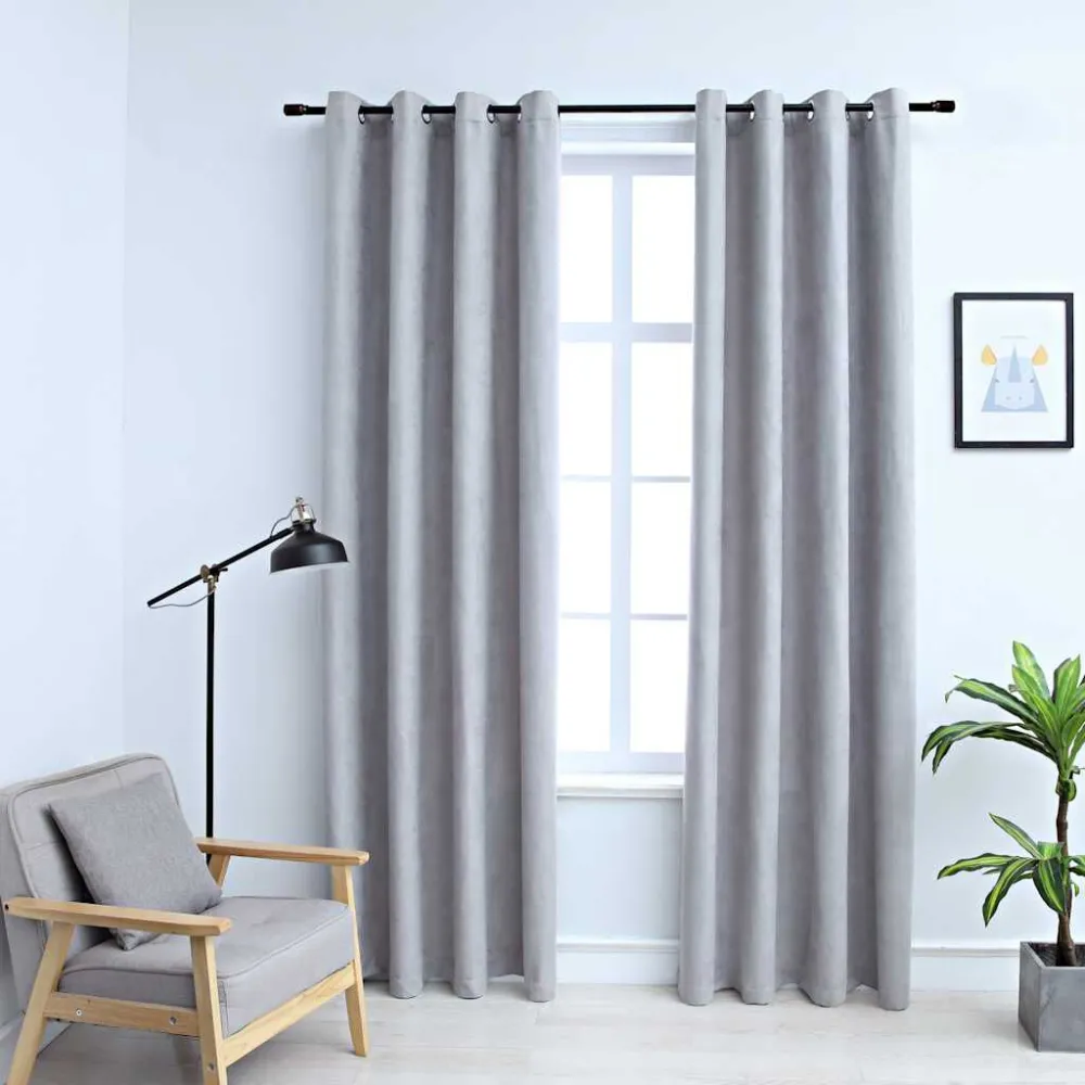 Gordijn verduisterend met metalen ringen 2 st 140x175 cm grijs