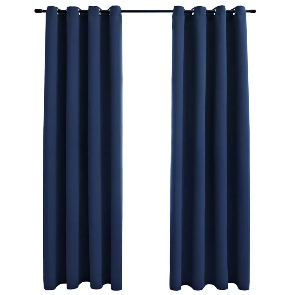 Gordijn verduisterend met metalen ringen 2 st 140x175 cm blauw