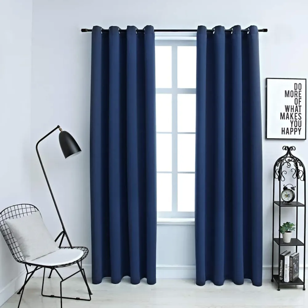 Gordijn verduisterend met metalen ringen 2 st 140x175 cm blauw