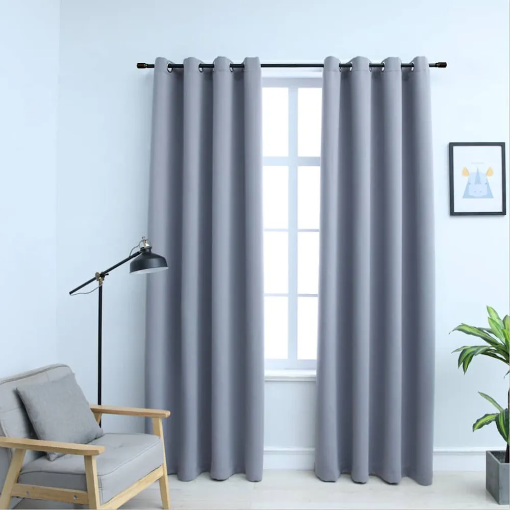 Gordijn verduisterend met metalen ringen 2 st 140x225 cm grijs