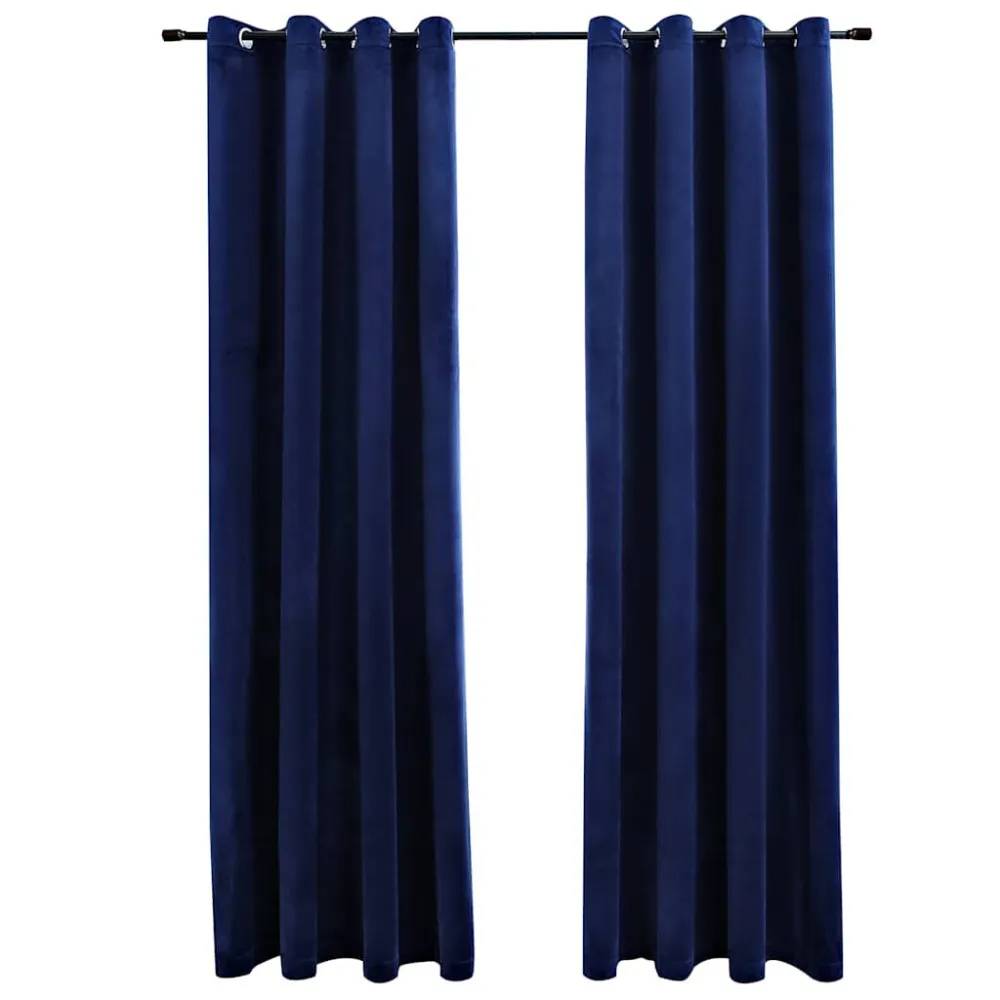 Gordijn verduisterend met ringen 2 st 140x175 cm fluweel blauw