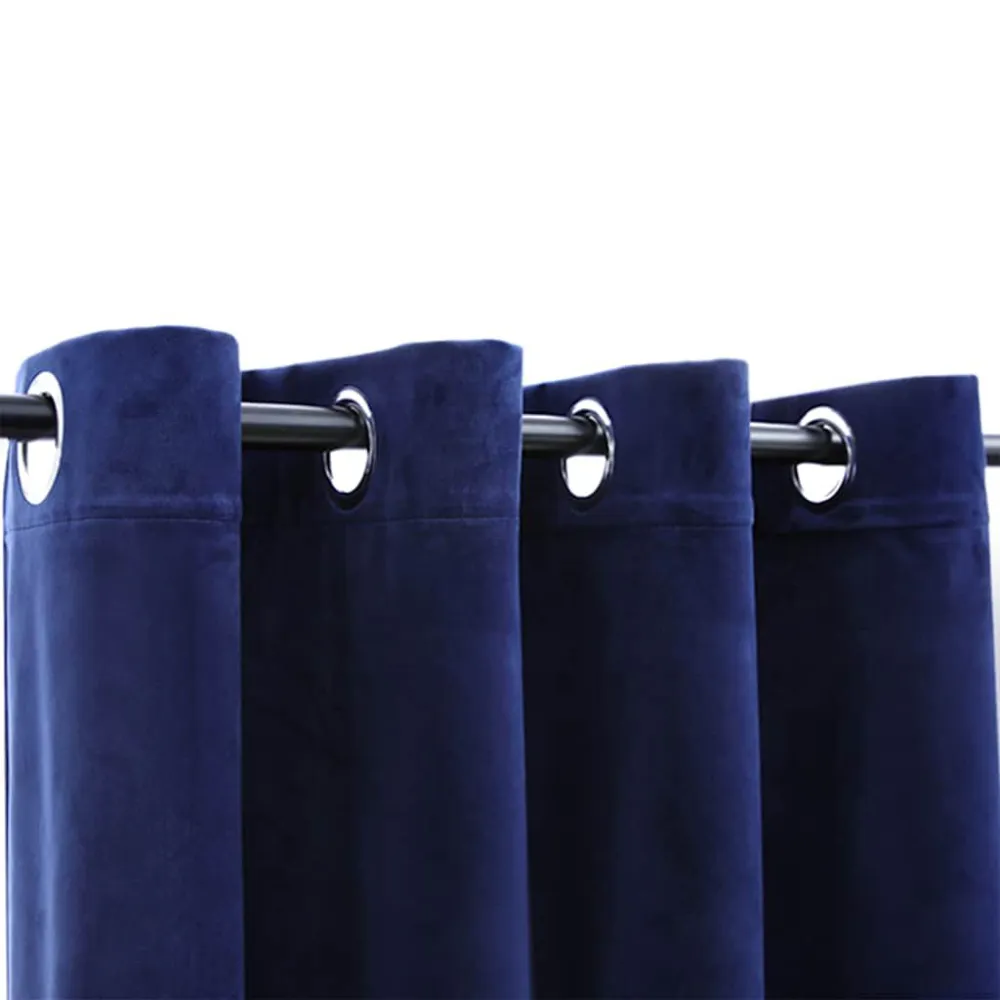Gordijn verduisterend met ringen 2 st 140x175 cm fluweel blauw