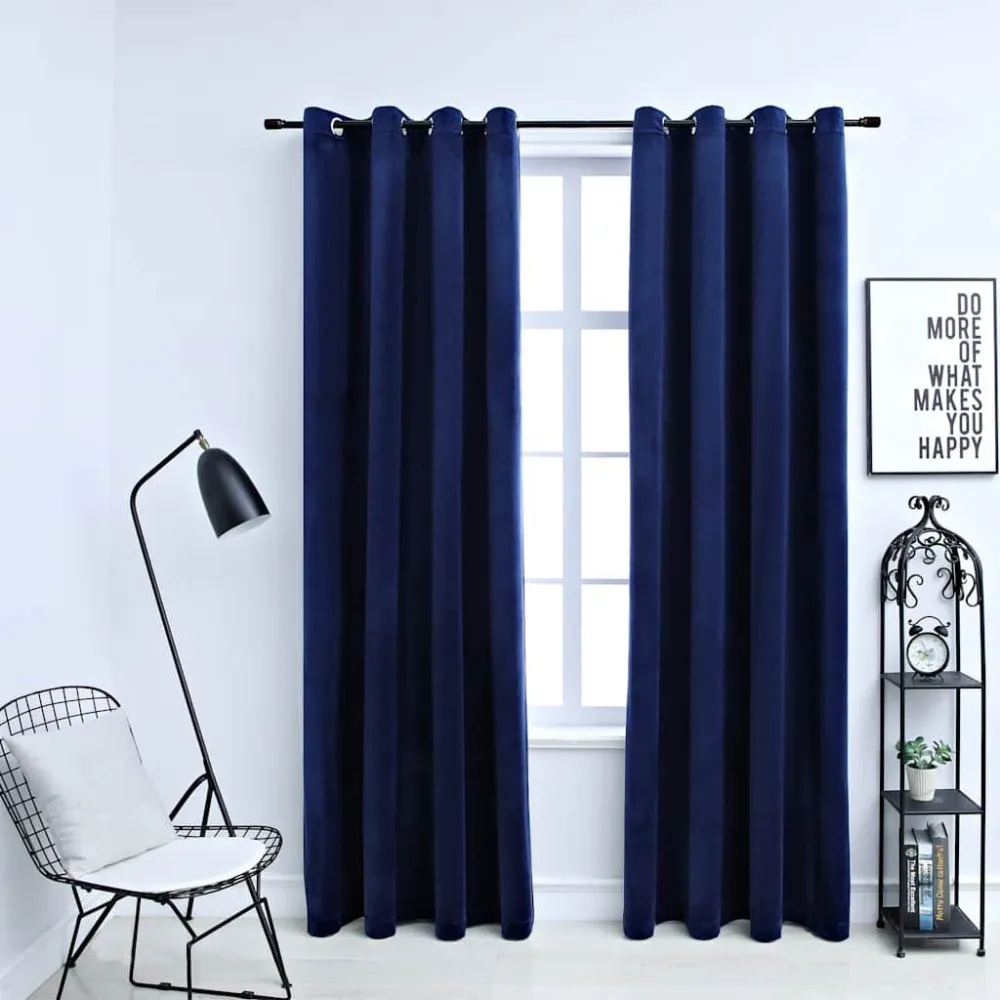 Gordijn verduisterend met ringen 2 st 140x225 cm fluweel blauw