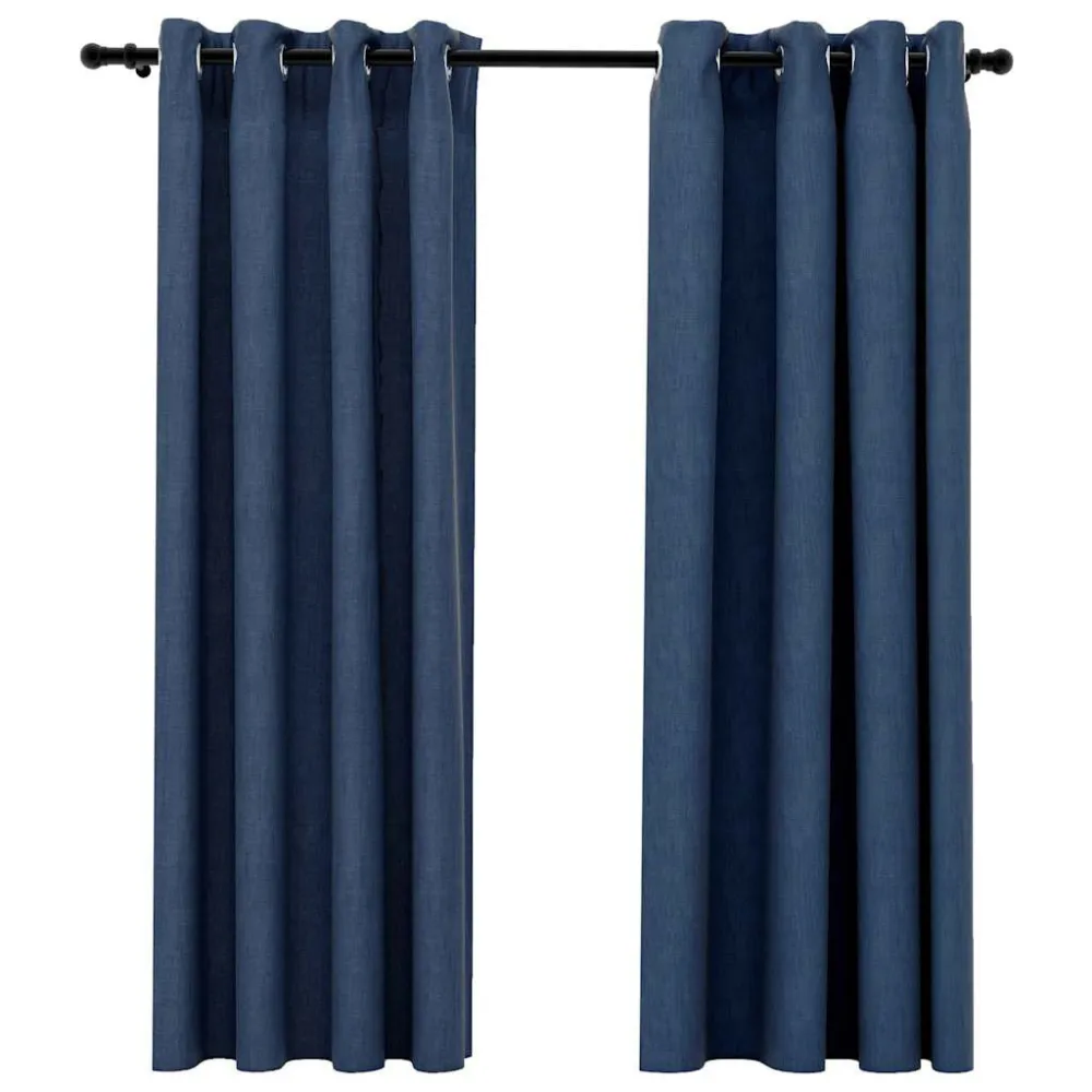 Gordijnen linnen-look verduisterend ogen 2 st 140x175 cm blauw