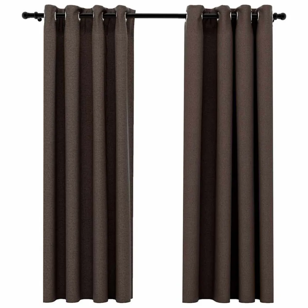 Gordijnen linnen-look verduisterend ogen 2 st 140x175 cm taupe