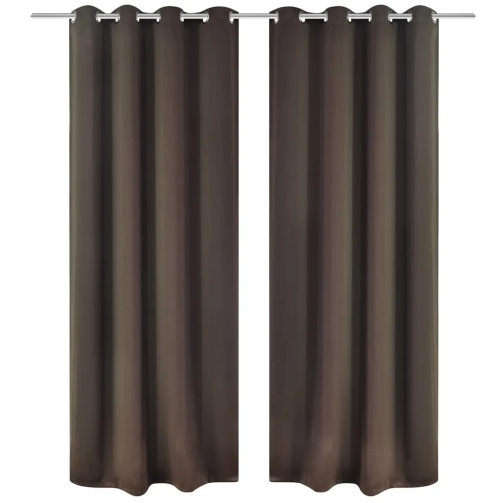 Gordijnen met metalen ringen verduisterend 135x175 bruin 2 st