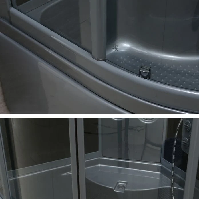Gray Round Shower Stall Full Frame Tweeling Sliding Door Shower Room 35l