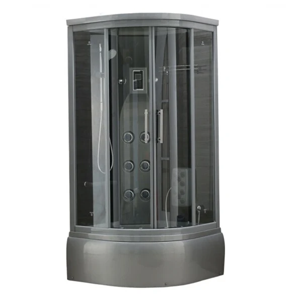 Gray Round Shower Stall Full Frame Tweeling Sliding Door Shower Room 35l