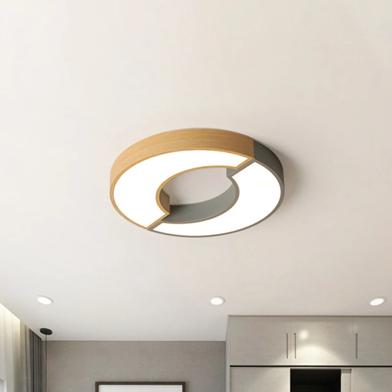 Grey/Green-Wood Double Arch Flushmount Nordic Ijzer 16.5"/20.5" Dia LED Ceiling Mounted Light Warm/White Light Grey