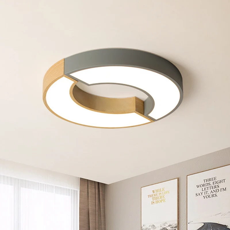 Grey/Green-Wood Double Arch Flushmount Nordic Ijzer 16.5"/20.5" Dia LED Ceiling Mounted Light Warm/White Light Grey