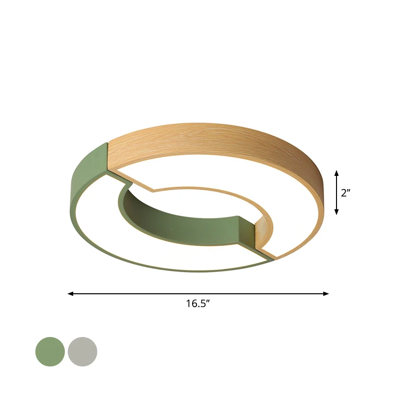 Grey/Green-Wood Double Arch Flushmount Nordic Ijzer 16.5"/20.5" Dia LED Ceiling Mounted Light Warm/White Light Grey