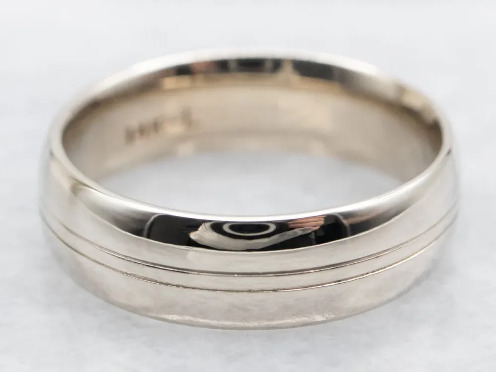 Grooved Double Line White Gouden Band