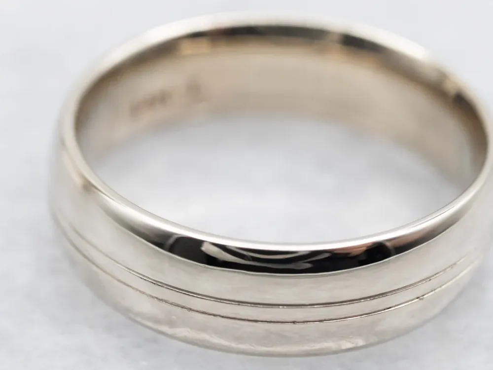 Grooved Double Line White Gouden Band