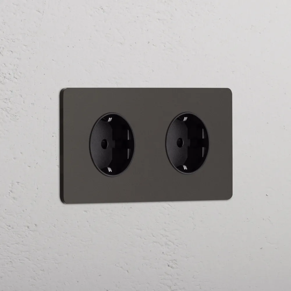 Grove Dubbele 2x Schuko type F stopcontact - Brons | Zwart
