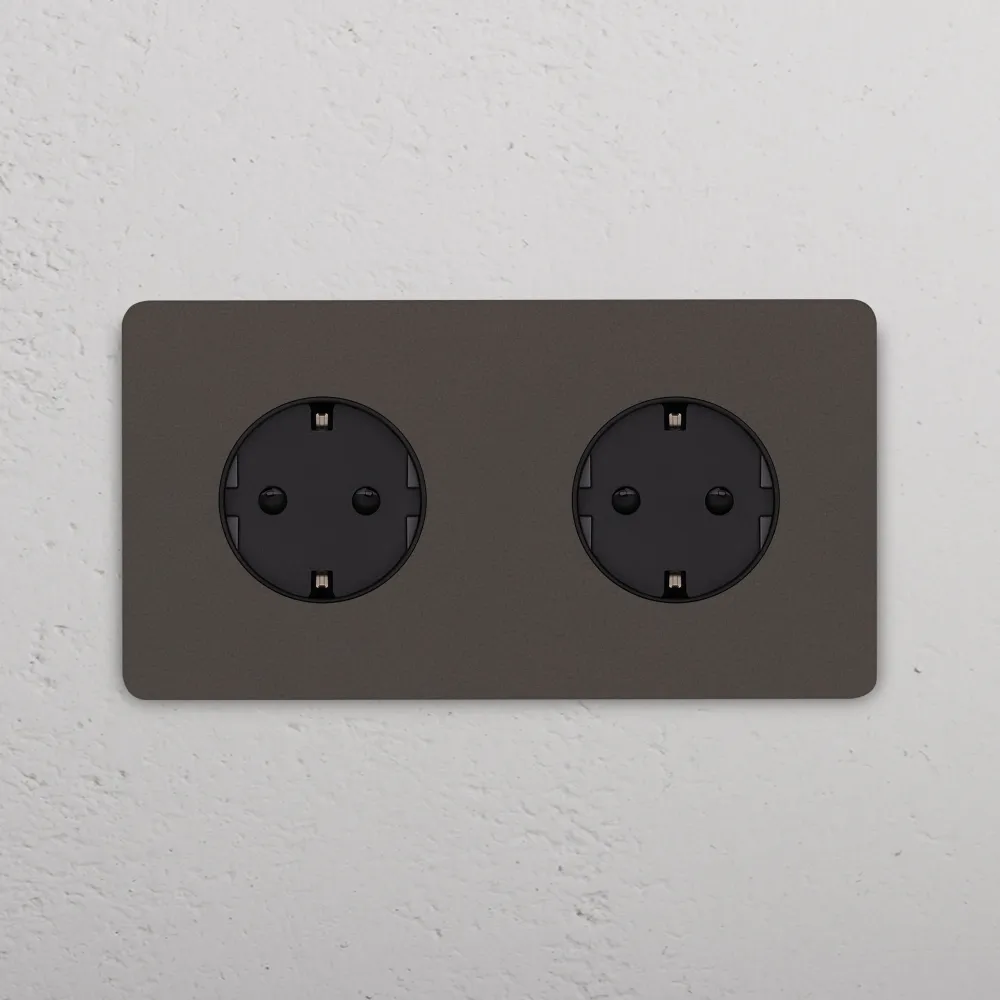 Grove Dubbele 2x Schuko type F stopcontact - Brons | Zwart
