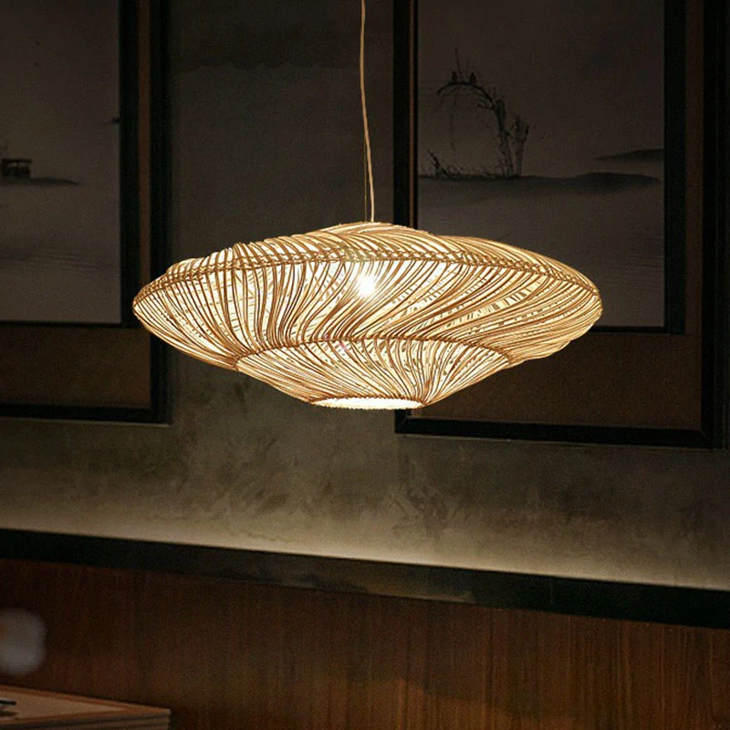 Handgemaakte ophangverlichting Minimalistische rotan 1��Head Restaurant hangende plafondlamp hout