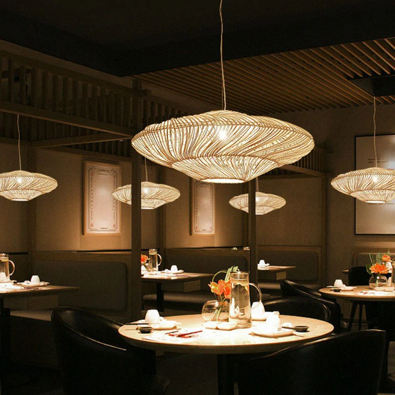 Handgemaakte ophangverlichting Minimalistische rotan 1��Head Restaurant hangende plafondlamp hout