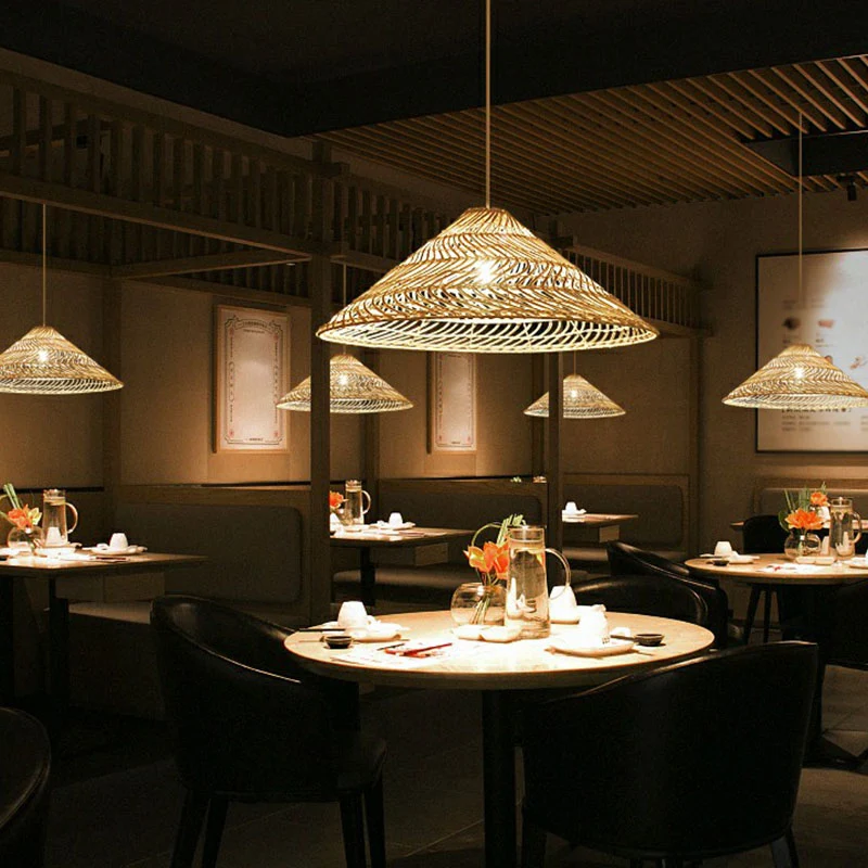 Handgemaakte ophangverlichting Minimalistische rotan 1��Head Restaurant hangende plafondlamp hout
