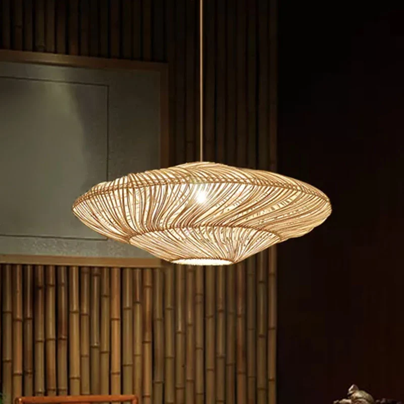 Handgemaakte ophangverlichting Minimalistische rotan 1��Head Restaurant hangende plafondlamp hout