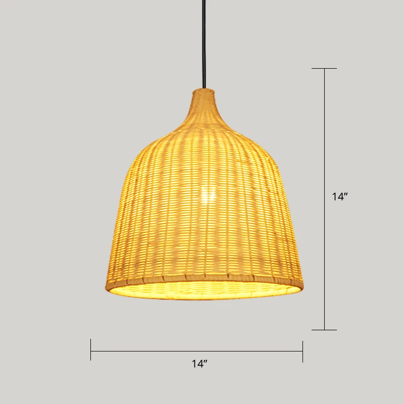Handgeweven rotan hanglamp Eenvoud 1-lichts houten hangende verlichtingsarmatuur