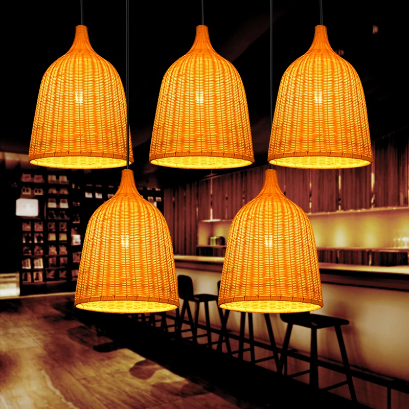 Handgeweven rotan hanglamp Eenvoud 1-lichts houten hangende verlichtingsarmatuur