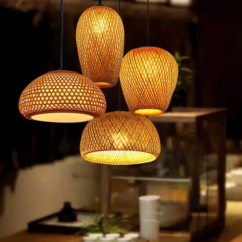 Handgeweven rotan hanglamp Eenvoud 1-lichts houten hangende verlichtingsarmatuur