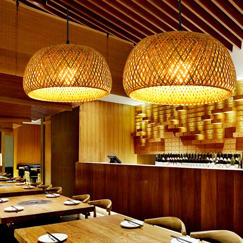 Handgeweven rotan hanglamp Eenvoud 1-lichts houten hangende verlichtingsarmatuur