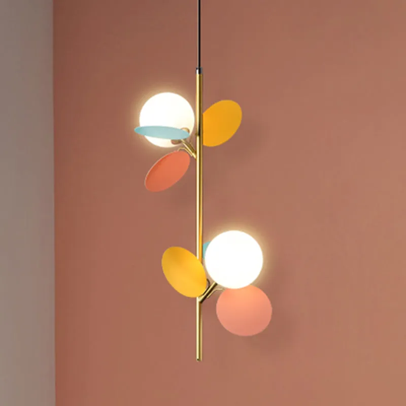 2 Heads Restaurant Pendant Chandelier Nordic Grey/White/Red-Yellow-Blue Hanging Lamp Globe Opal Glaswerk Shade Red