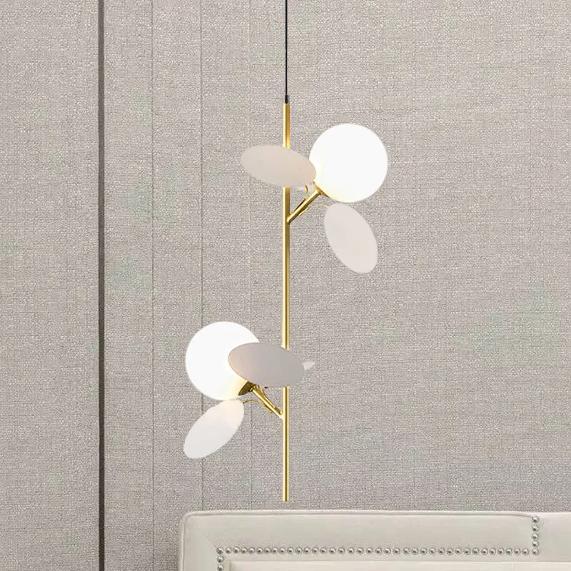 2 Heads Restaurant Pendant Chandelier Nordic Grey/White/Red-Yellow-Blue Hanging Lamp Globe Opal Glaswerk Shade Red