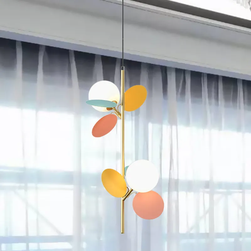 2 Heads Restaurant Pendant Chandelier Nordic Grey/White/Red-Yellow-Blue Hanging Lamp Globe Opal Glaswerk Shade Red