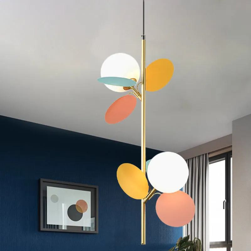 2 Heads Restaurant Pendant Chandelier Nordic Grey/White/Red-Yellow-Blue Hanging Lamp Globe Opal Glaswerk Shade Red