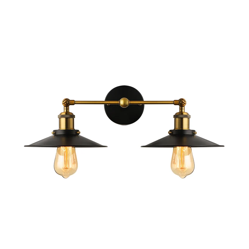 2 Heads Wall Light Industrial Stylish Conical Shade Metalen Wall Sconce Lighting Black/White Living Room Black