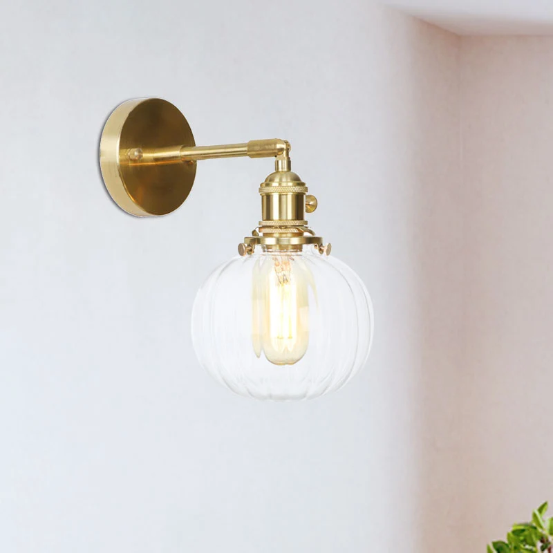 Helderglazen bolwandlamp draaibaar klassiek enkele wandkandelaar goud voor veranda