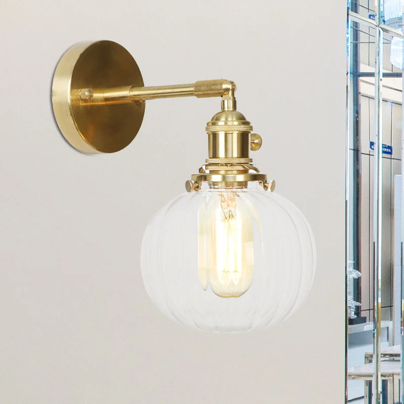 Helderglazen bolwandlamp draaibaar klassiek enkele wandkandelaar goud voor veranda