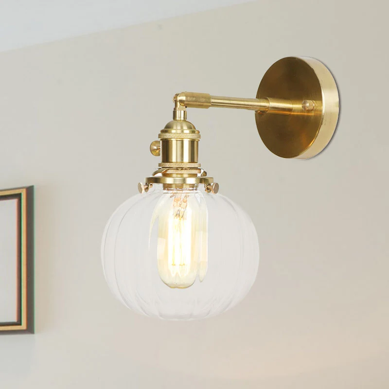 Helderglazen bolwandlamp draaibaar klassiek enkele wandkandelaar goud voor veranda