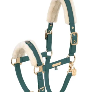 Heritage AW24 Faux Leather Double Pin Headcollar Faux Fur Klassiek Green X-Full