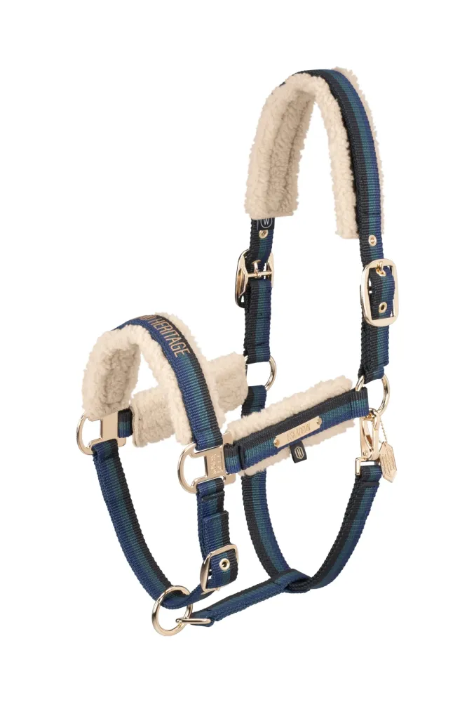 Heritage AW24 Teddyfleece Double Pin Headcollar Black-Vintage Green-True Blauw SHP
