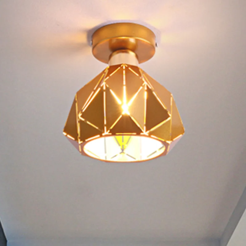 Hollow Polyhedron Balcony Porch Ceiling Mount Light Metalen One Light Ceiling Lamp Blue