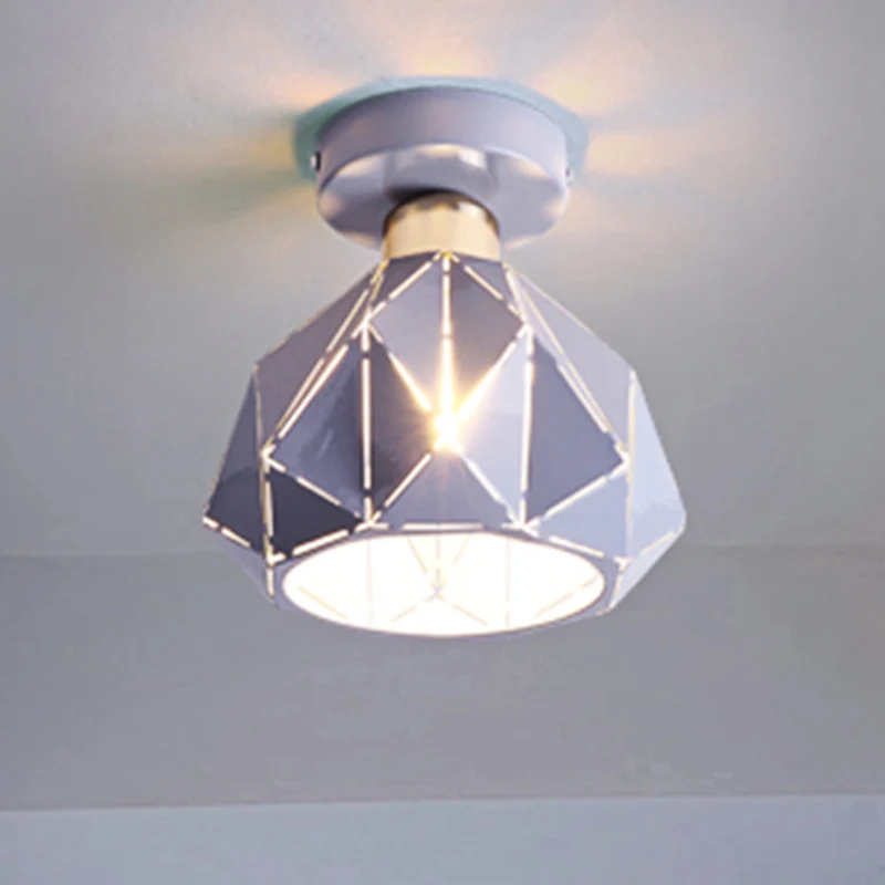 Hollow Polyhedron Balcony Porch Ceiling Mount Light Metalen One Light Ceiling Lamp Blue